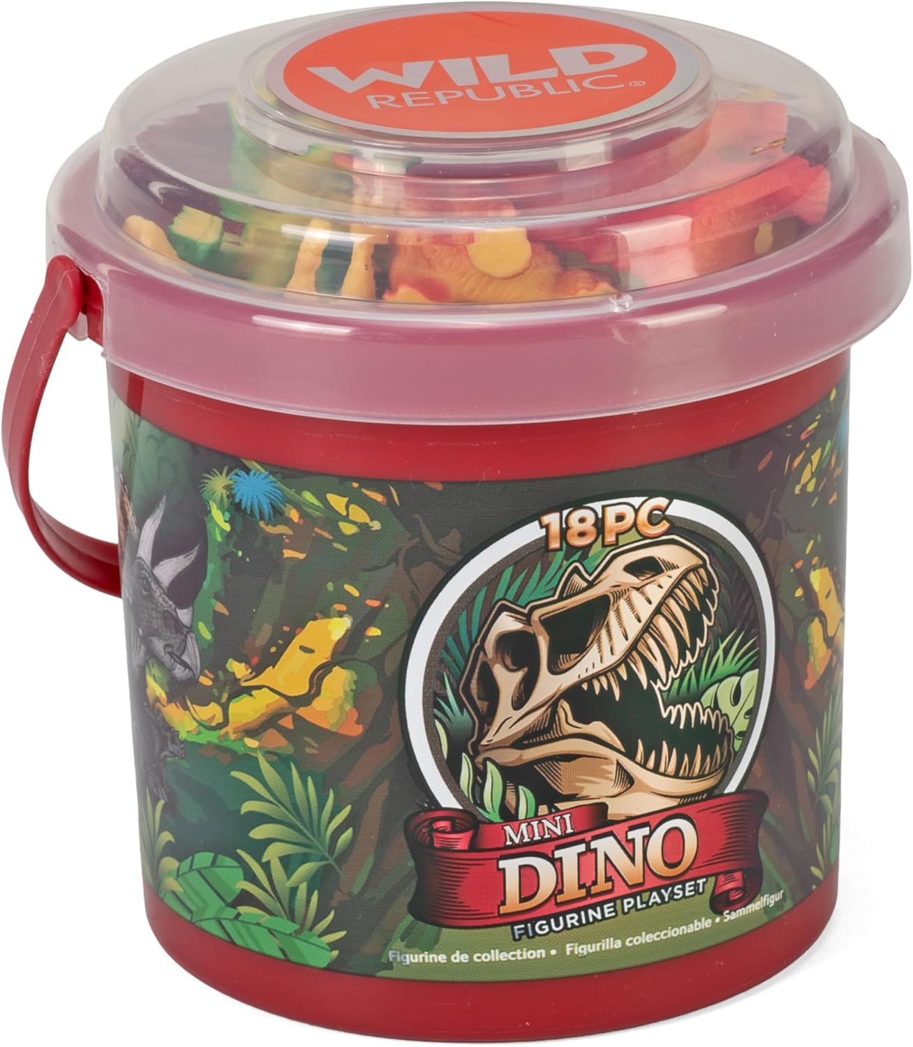 Wild Republic Dinosaur Bucket, Dinosaur Figurines Set, T Rex, Triceratops, Velociraptor, Stegosaurus and more, 18-Piece