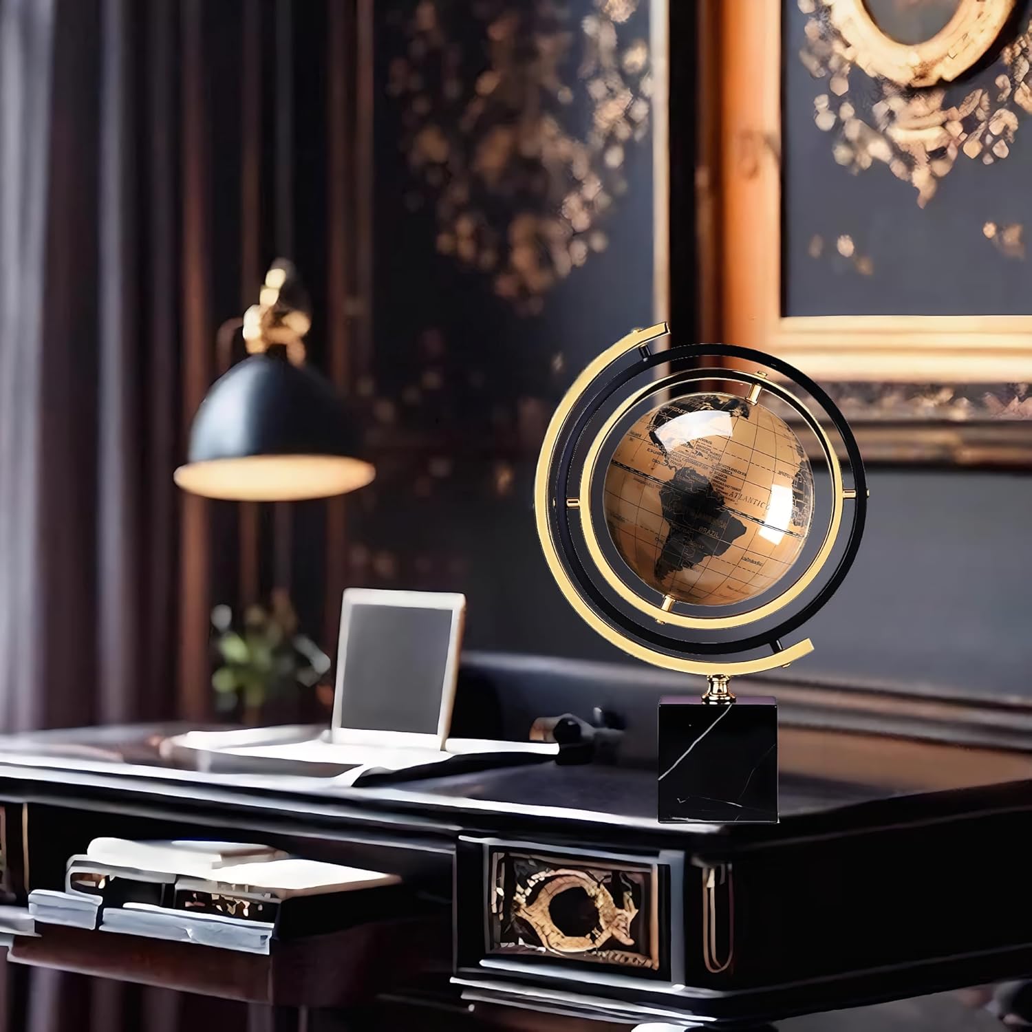 Sculpture Decor with Solid Marble Base, Abstract Globe Decorative Statue, Modern Home Decor Ornament for Shelf, Office, Living Room, Bedroom, Desktop Display - Image 3