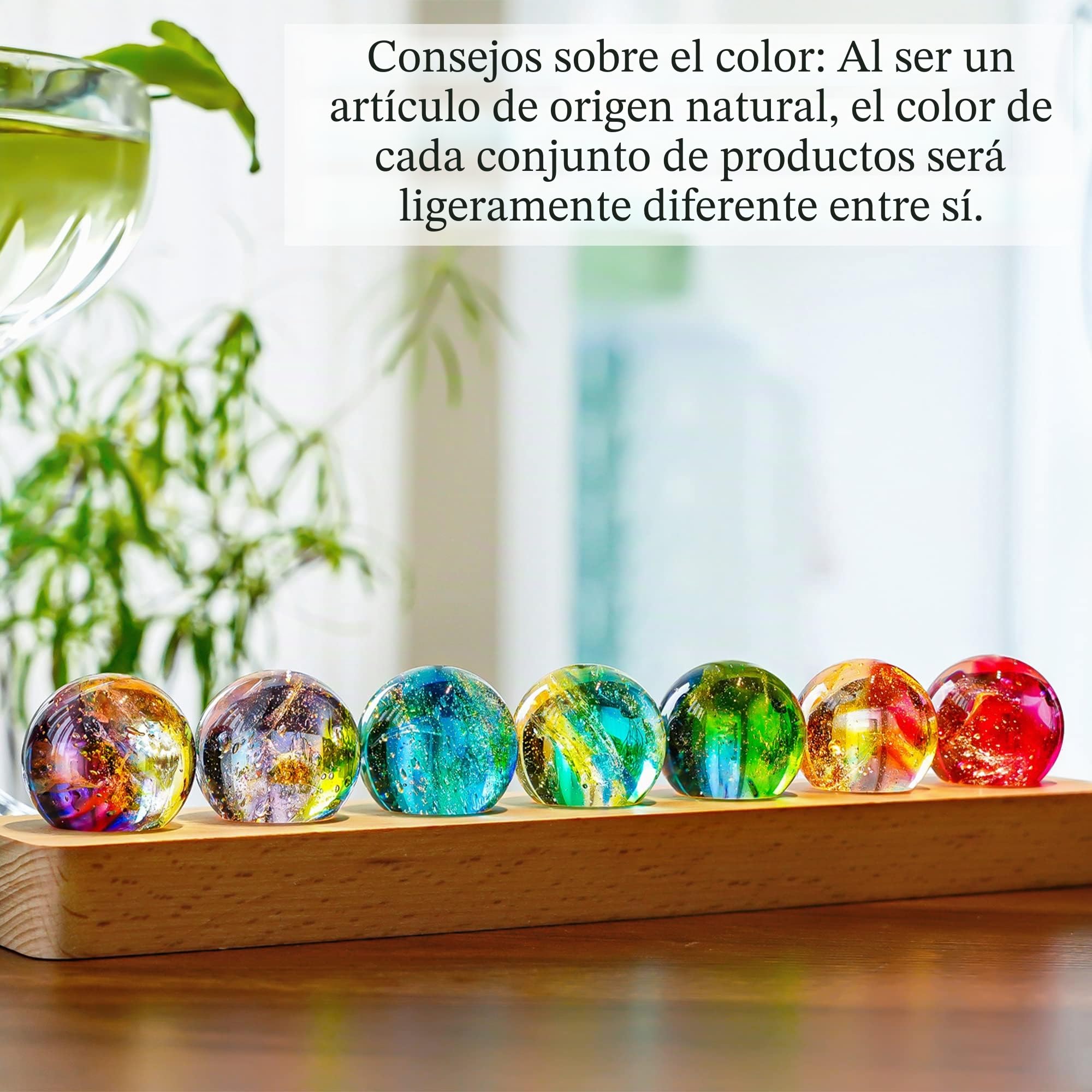 Esferas curativas Naturales de 7 Chakras con Soporte de Madera LED de 40 mm, Piedras de Cuarzo de Cristal para meditación, energía Positiva, luz Nocturna, Bolas de decoración para el hogar