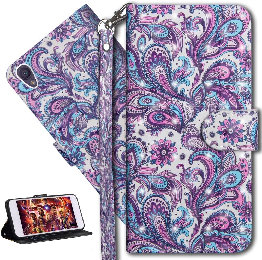 HMTECHSony Xperia L1 Case, 3D Peacock Flower PU Leather Wallet Flip Case with Card Holder for Sony Xperia L1, Floral Pattern