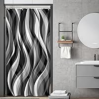 Vista 17 de Riyidecor - Cortina de ducha Chevron con diseño geométrico de espiga, 72 pulgadas de ancho x 96 pulgadas de alto, a rayas, extra larga, simple