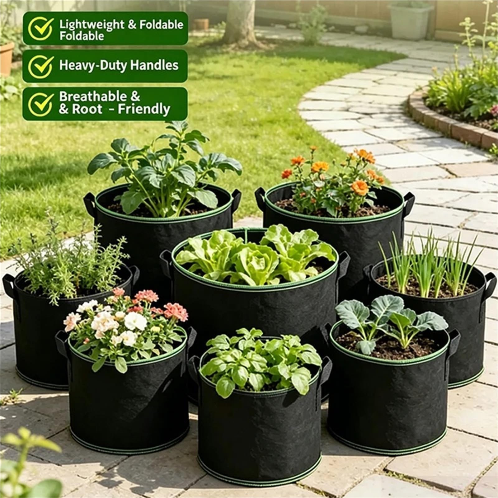 Stofftopf Stoff-Pflanzentopf, atmungsaktiv | For den Gemüse- und Obstanbau im Innenhof, Balkon, 3/5/7/10 Gallonen(7gallon-35x30cm)
