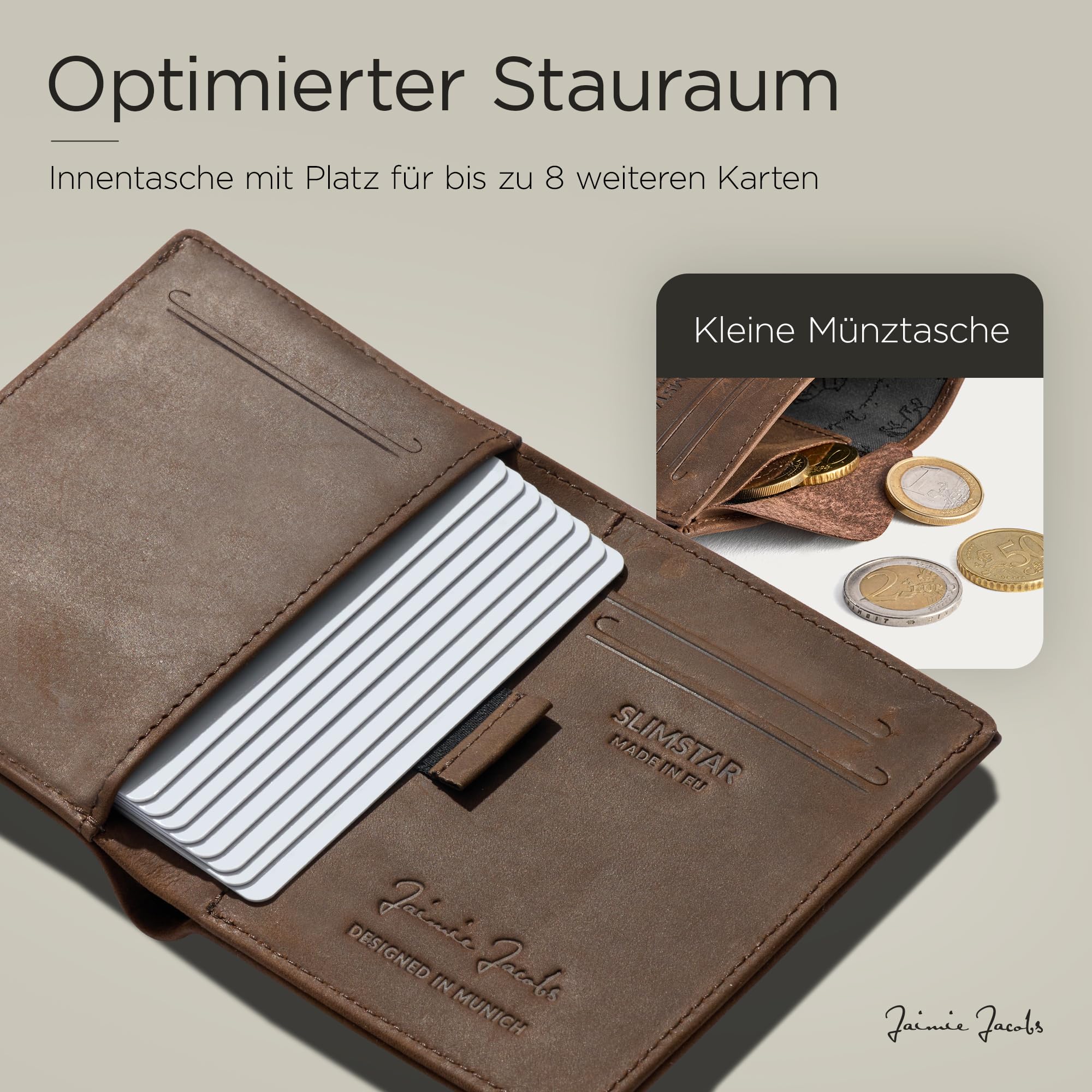 Jaimie Jacobs SLIMSTAR Portfel – cienki portfel z prawdziwej skóry, portfel typu slim w formacie pionowym, z ochroną RFID, męski (Skóra bawoła ciemnobrązowa)