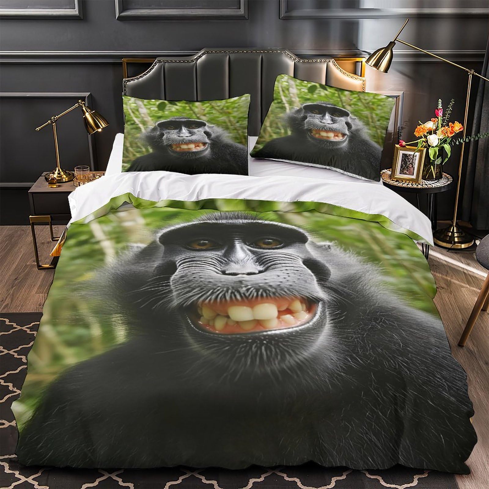 Parure de lit chat noir anti-froissement avec housse de couette zippée respirante super king