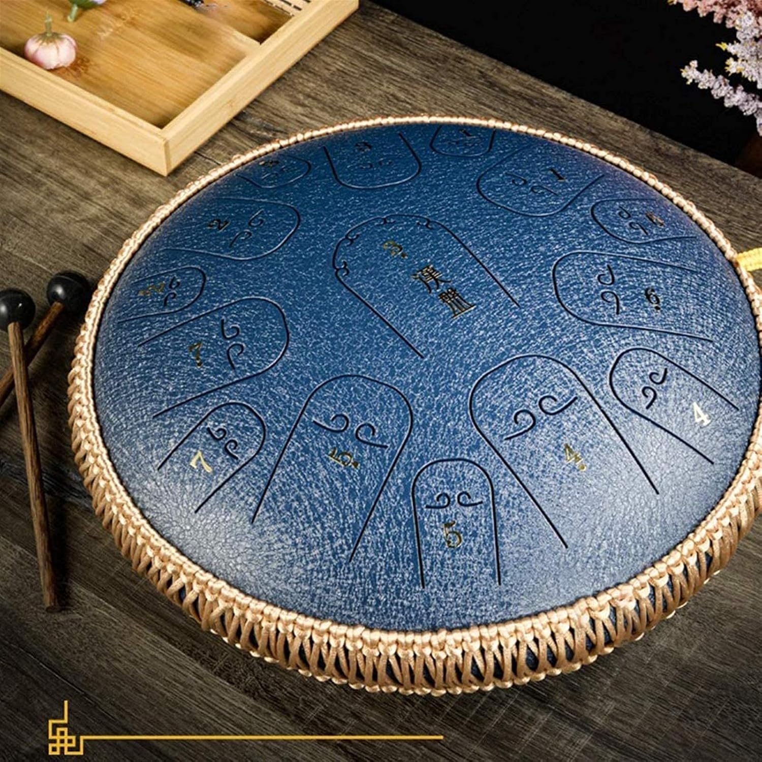 Percussion Instrument Drum for Home Decor 15 Notes 14 Inch Hand Drum Mini Tank Easy to Learn with Drumsticks for Camping Meditation Yoga Made in USA