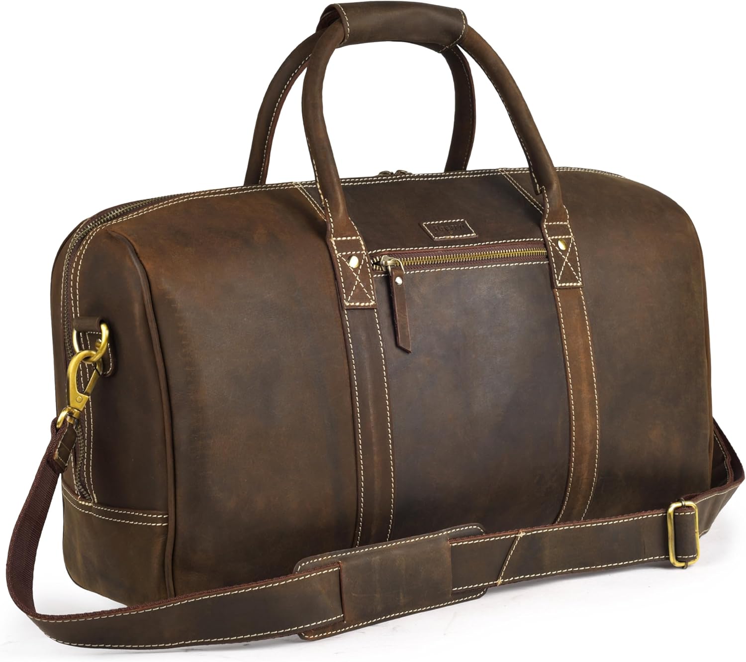 Rasavi Leather Duffel Bag for Men & Women – 20 Inch Travel Weekender, Carry-On, Overnight Travel, Sports & Gym Luggage Bag- Brown