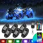6 Pods RGB LED Rock Lights for UTV ATV Golf Cart Truck RZR Offroad Pickup SUV, Waterproof Multicolor Underglow Kit for Cars with APP Music Mode, Vehicle Underbody Light Underneath Accent 12V