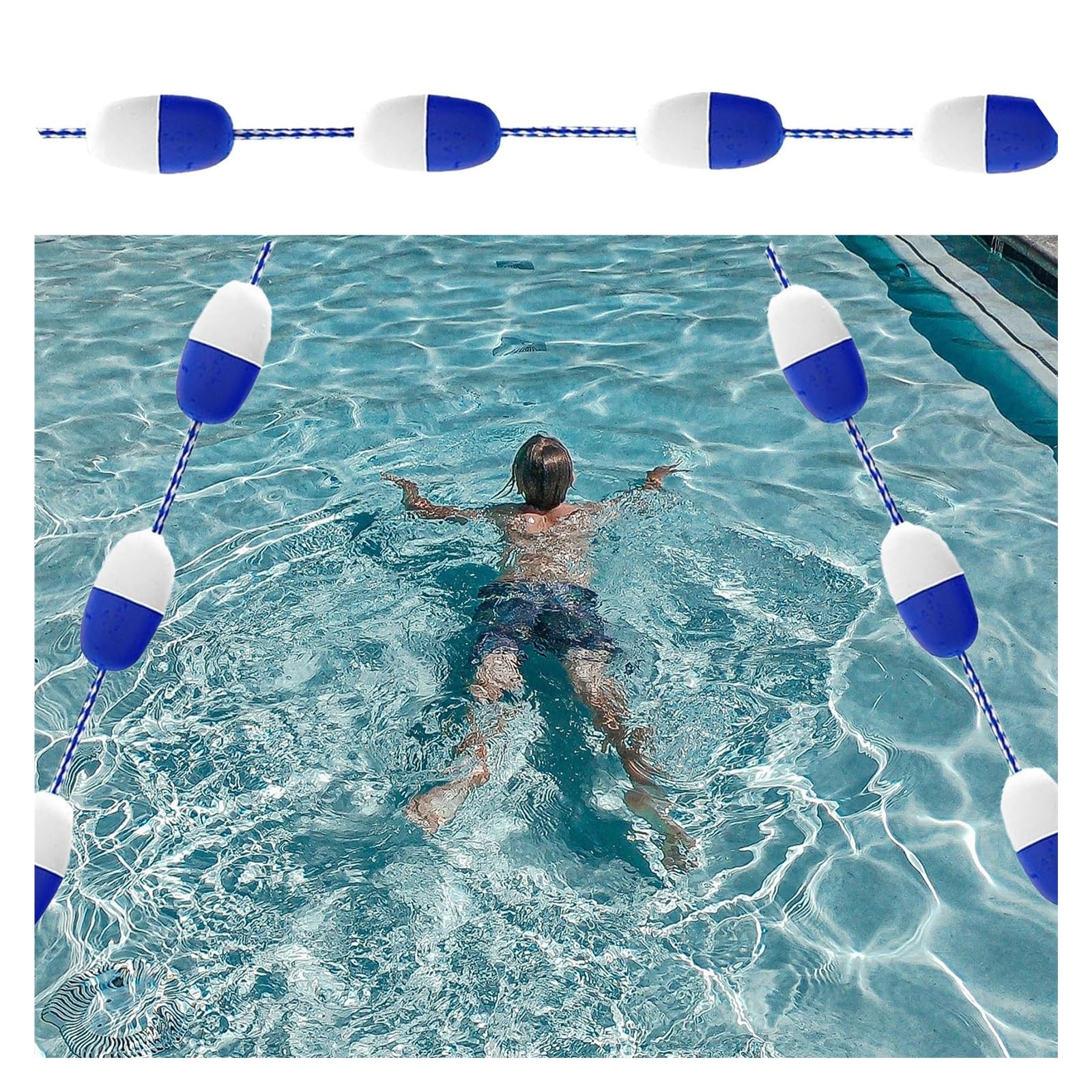 Kit galleggiante professionale per piscina, corda di sicurezza da 4,9-24,4 m, per allenamento e cetiti, perfetto per piscine domestiche e commerciali, facile da installare