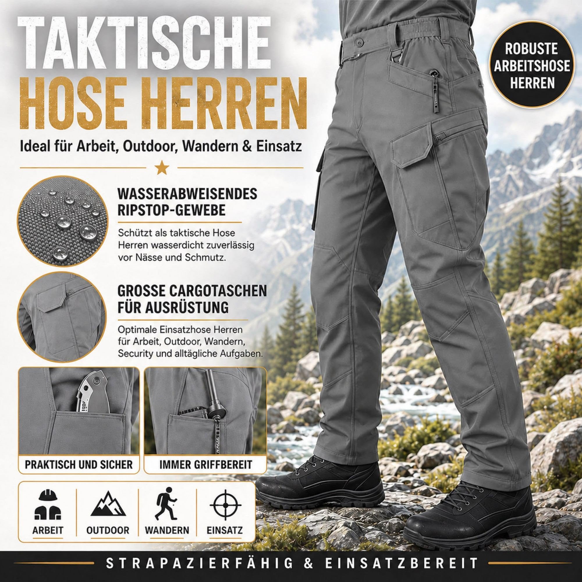 Taktischer Anzug Herren Set, Taktische Jacke Herren und Taktische Hose Herren, Softshell Outdoor Kleidung Militär Style, Wasserabweisend & Winddicht für Jagd, Wandern, Camping, Arbeit