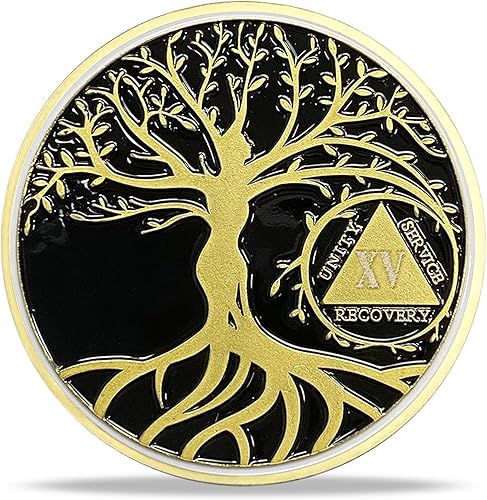15 años de sobriedad Chip Árbol de la Vida Medallón AA Regalo de Recuperación Alcohólicos Anónimos Moneda Aniversario Token