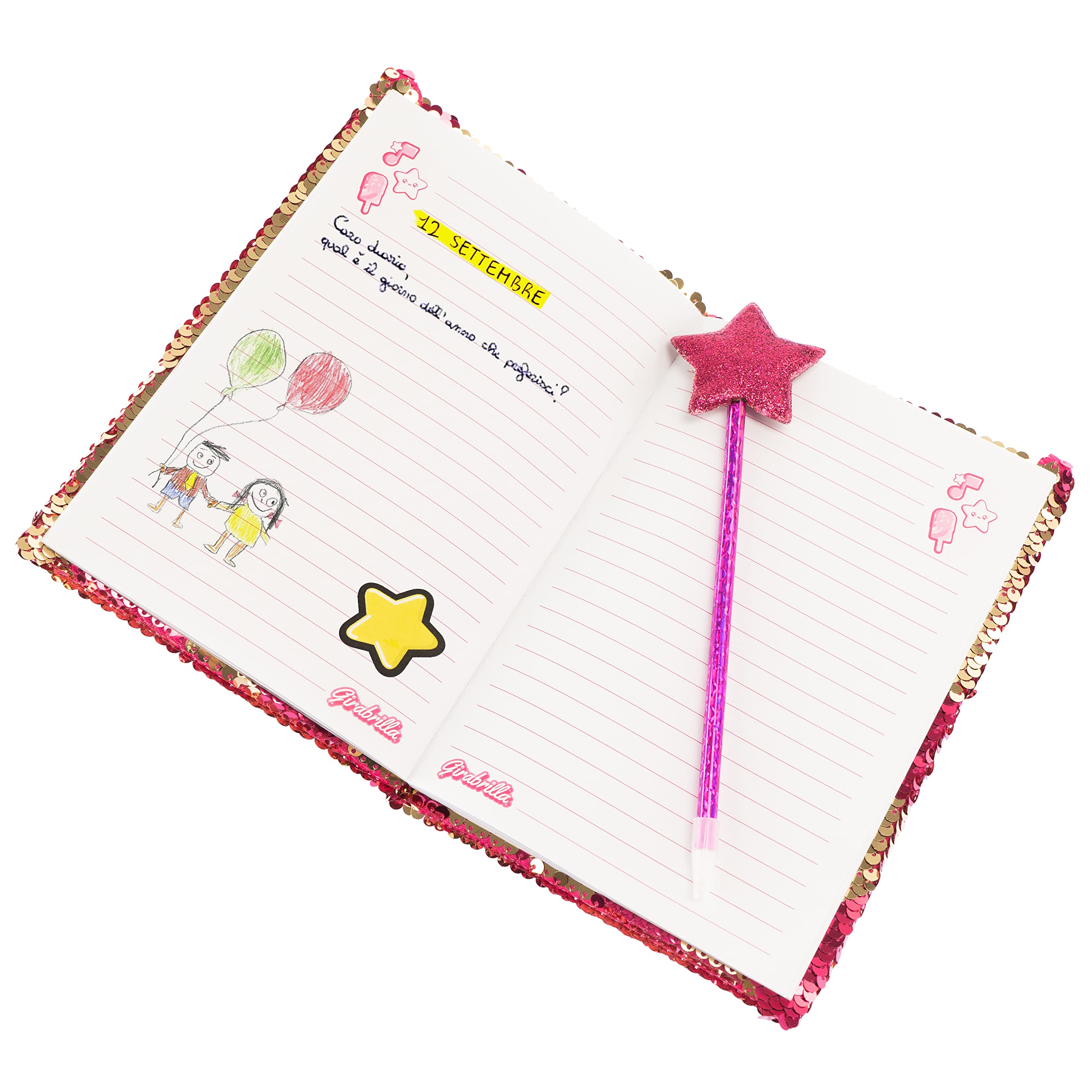 Vtech Unicorn Academy Girabrilla Fashion Diary Fluo Star, Tagebuch Mit Wendbaren Pailletten, Pom- Sticker, Edelstein-Aufkleber, Farbe Rosa/Türkis, Einheitsgröße, 19046 Vtech Tagebuch Mädchen