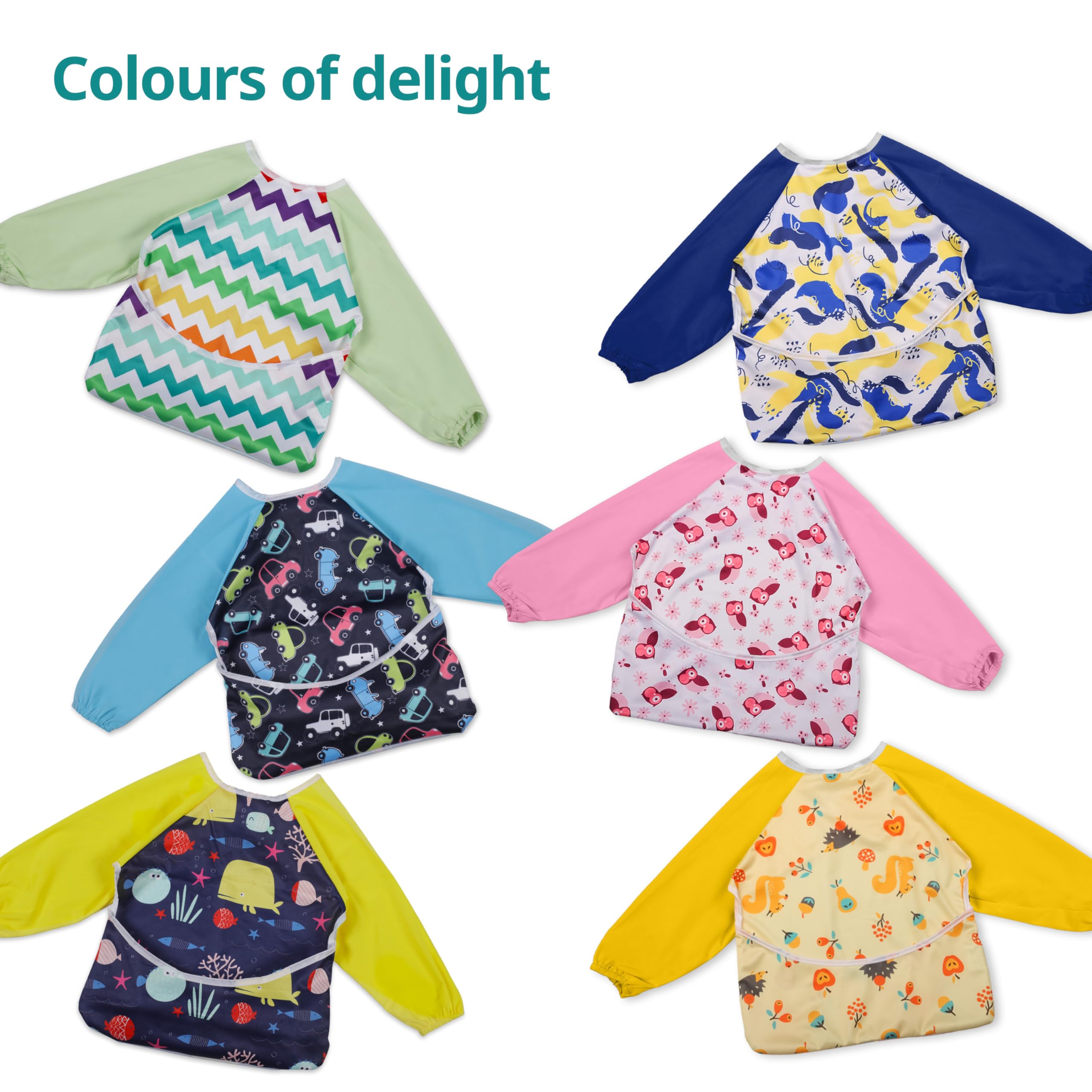 LuvLap Baby Long Sleeve Bib, Toddler Children's Leak-Free Bib with Sleeves, Washable/Lightweight/Wipeable (6-24 Months) Baby Bib Shirt with Pocket, Yellow - Image 7 thumbnail