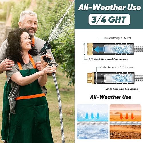 Miniatura 7 de Manguera de jardín con boquilla de 10 funciones, manguera de conector de metal a prueba de fugas, sin nudos, sin torceduras, ligera, antimascotas,