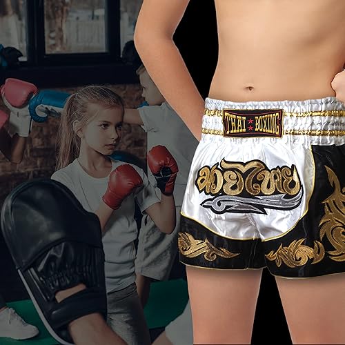 Miniatura 6 de Pantalones cortos de Muay Thai para niños (4 años a 10 años) para boxeo, kickboxing, artes marciales mixtas, entrenamiento para niños y niñas
