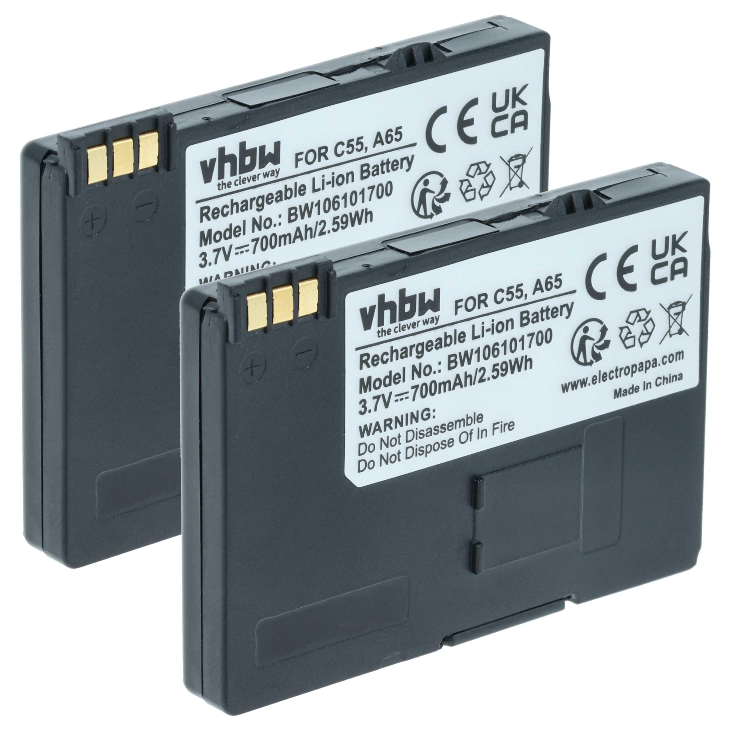 vhbw 2 x bateria kompatybilna z Siemens Gigaset SL3, SL37H, SL2 Professional, SL37, SL370, SL375 telefon stacjonarny bezprzewodowy (700mAh, 3,7V, Li-Ion)