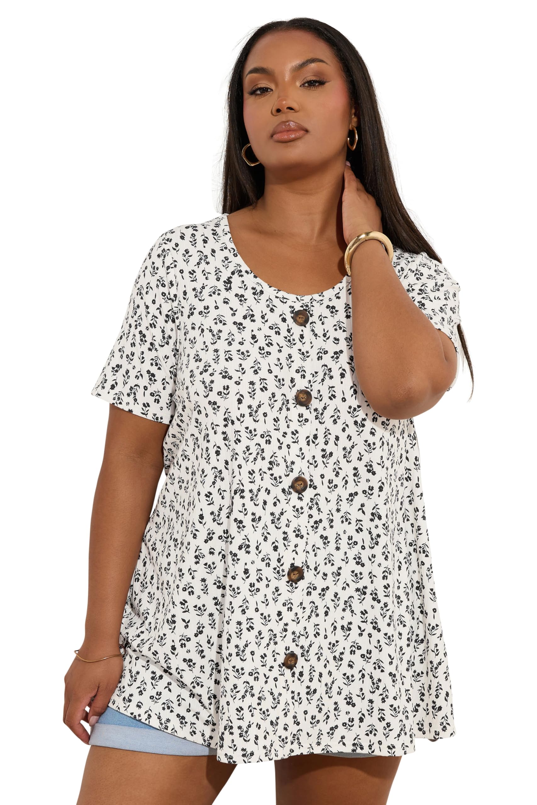 Yours Women's White Ribbed Swing T-Shirt In | Size: 26-28