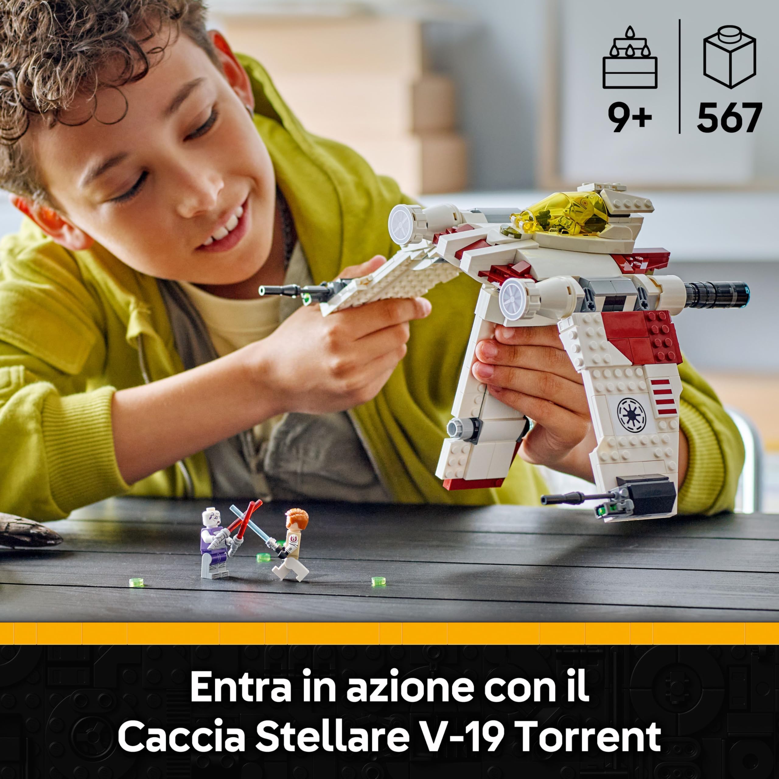 LEGO Star Wars 75432 Caccia stellare V-19 Torrent - Astronave Giocattolo con 3 Minifigure tra cui Obi-Wan Kenobi e Asajj Ventress con Spade Laser - Regalo per Bambini 9+ Fan delle Guerre dei Cloni