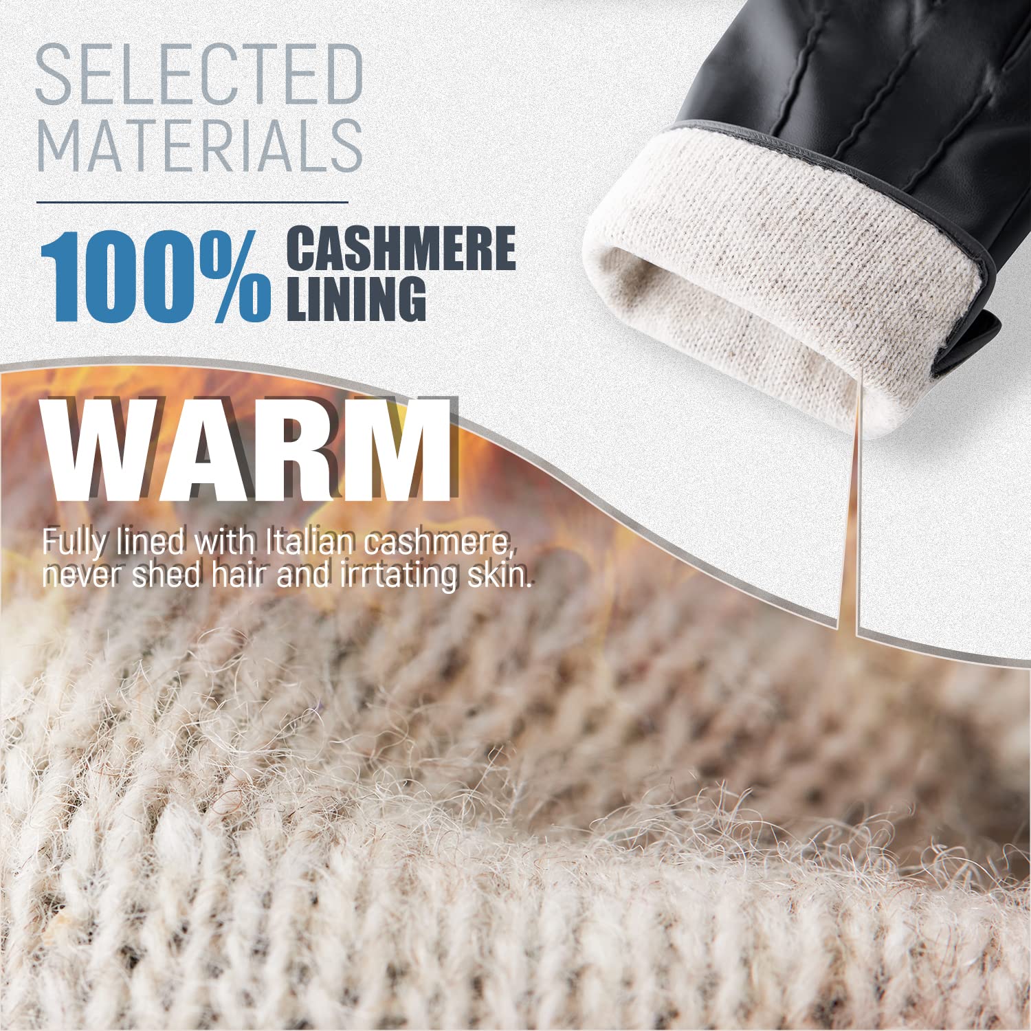 Guantes de cuero de invierno para hombre, guantes de conducción de nieve para pantalla táctil con forro de cachemira para conducir en motocicleta