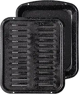 Broiler Pan for Oven Nonstick 16.75” x 13” Porcelain Nonstick Coated - Broiling Pan for Oven Withstands Heat up to 550° F - Heavy Duty Broil Pans and Rack Circulates Heat and Drains Fat (Speckled)