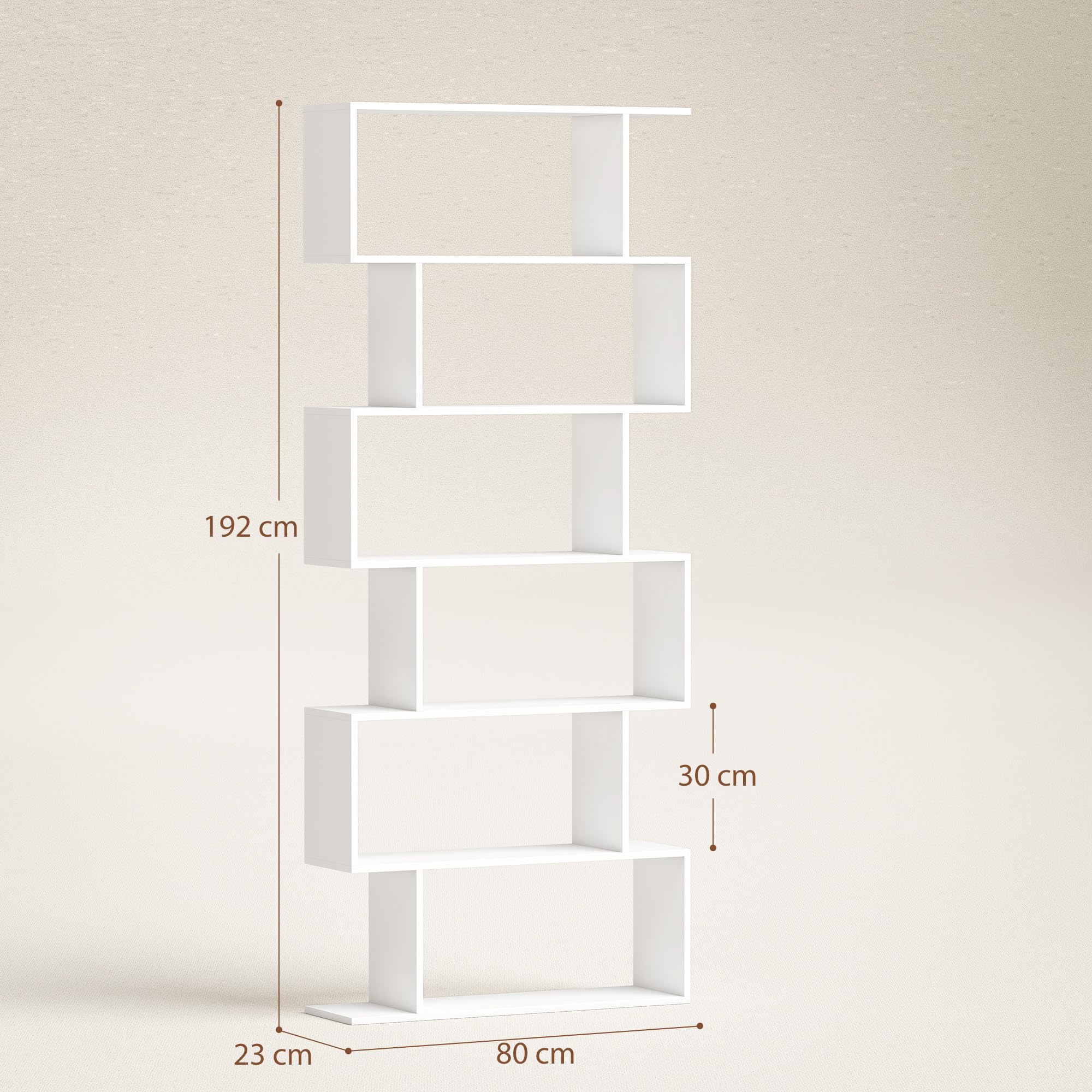 HOMCOM Biblioteca, Librería de 6 Niveles, 80x23x192 cm, Estantería para Libros, Estantería Moderna para Salón, Dormitorio, Estudio, Oficina, Blanco