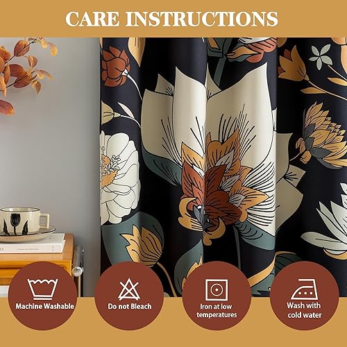 Miniatura 6 de Cortinas opacas 100% florales bohemias para dormitorio, 72 pulgadas de largo, 2 paneles de cortinas opacas botánicas de mediados de siglo, para sala