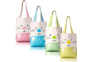 4Pcs Easter Canvas Tote Bags Easter Bunny Bag with Handle Canvas Bags...
