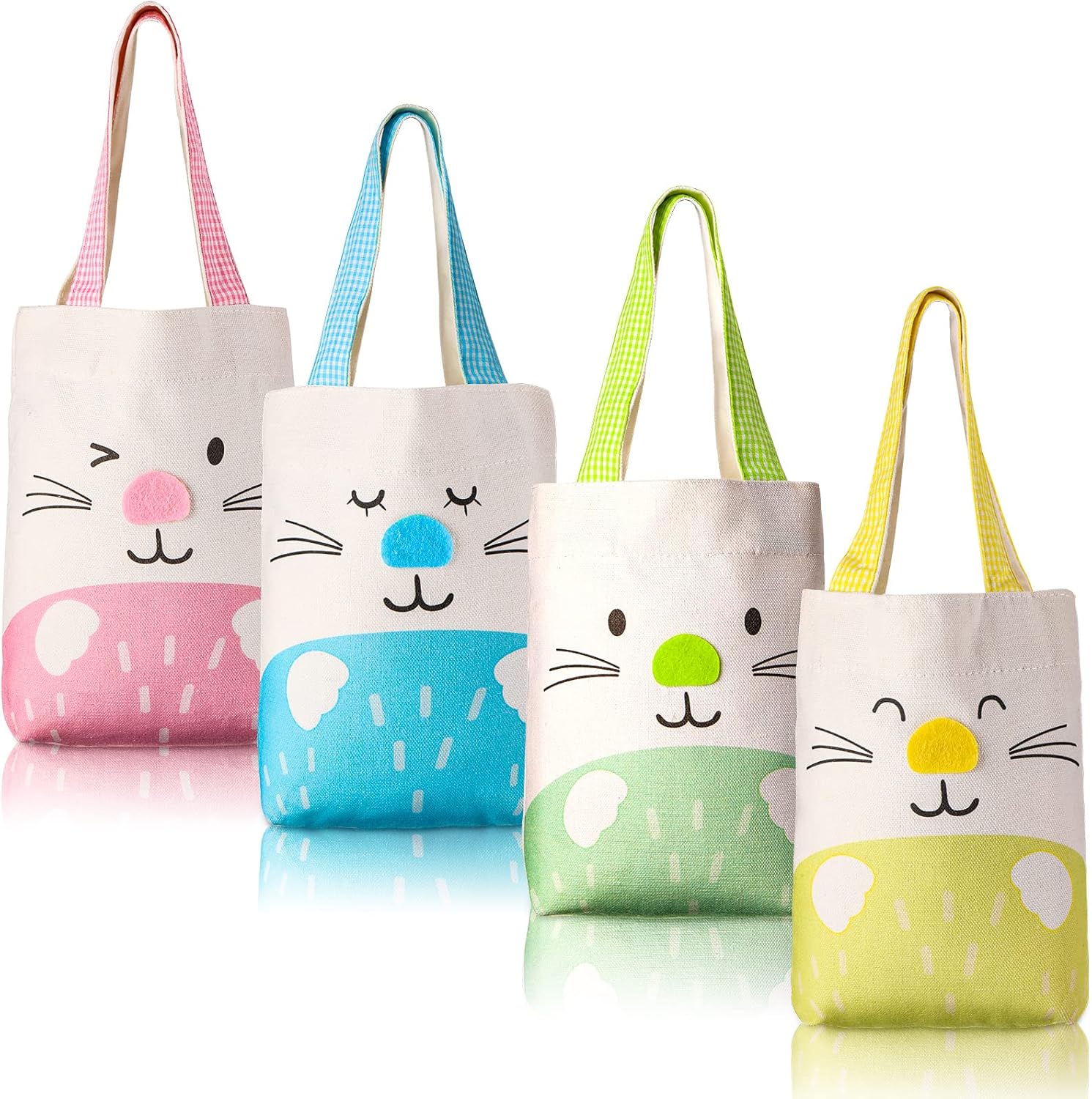 4 Pcs Easter Canvas Tote Bags Easter Bunny Bag with Handle