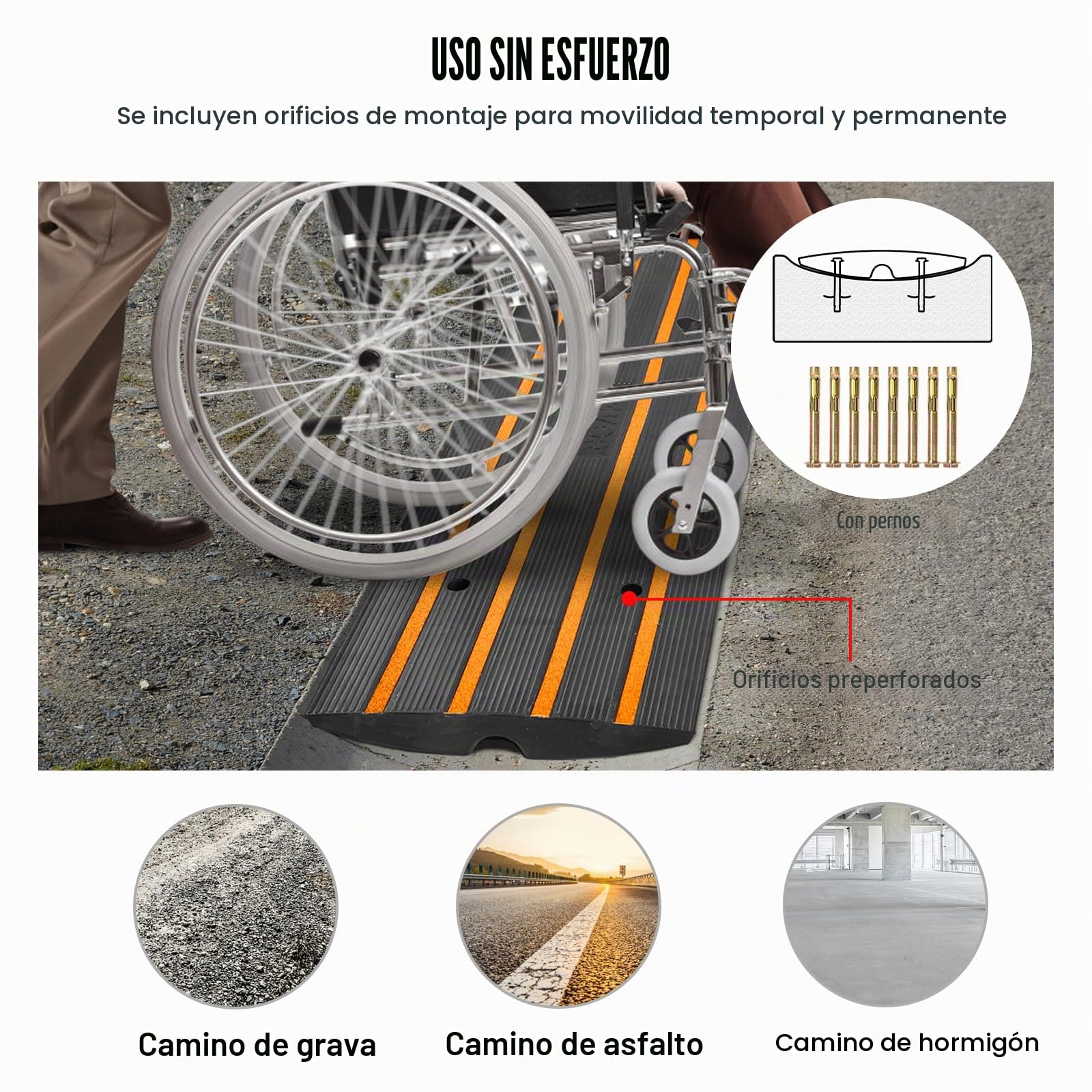 VEVOR Rampa de Umbral 6,5 ​​cm 2 Piezas Rampas de Goma para Acera Carga 15 T Rampa de Acceso para Sillas de Ruedas Antideslizante Extensible para Carga de Muelle Entrada de Garaje 122x40,5x6,5 cm