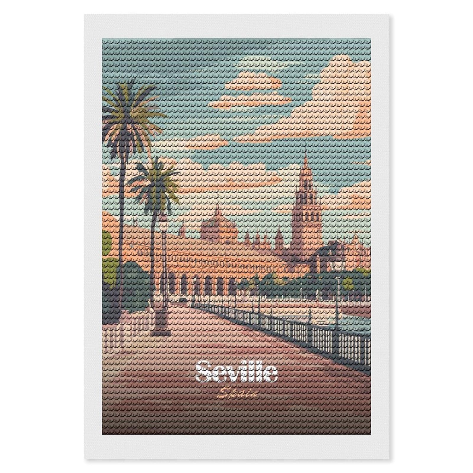 Junmoney Seville, Spain Travel Diamond Painting Canvas Set 8"x12", Satisfying Creative Project, Easy to Follow Symbols, Fun Craft Experience
