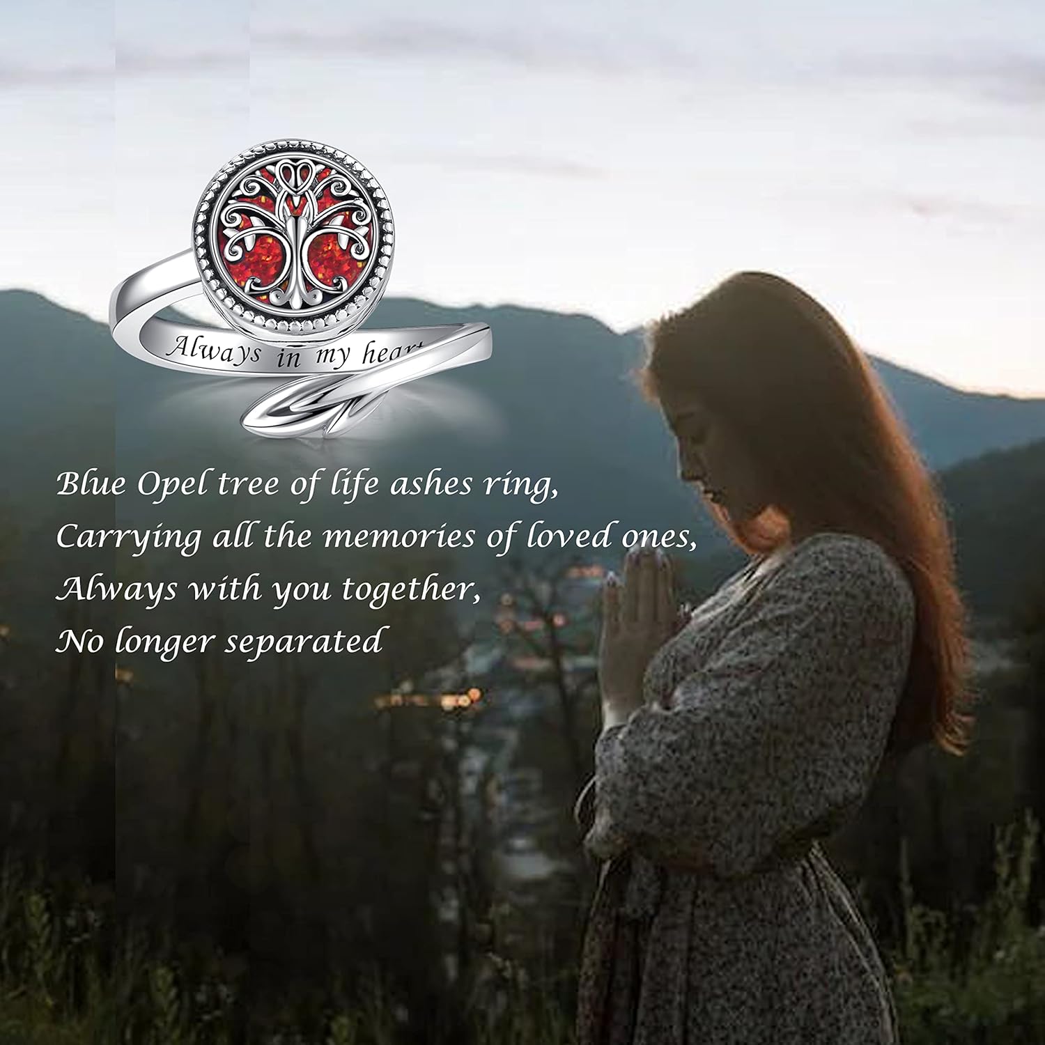 Tree of Life Urn Ring for Ashes 925 Sterling Silver Adjustable Family Tree with Opal Memorial Keepsake Jewelry Always in My Heart Cremation Ring for Women - Image 2