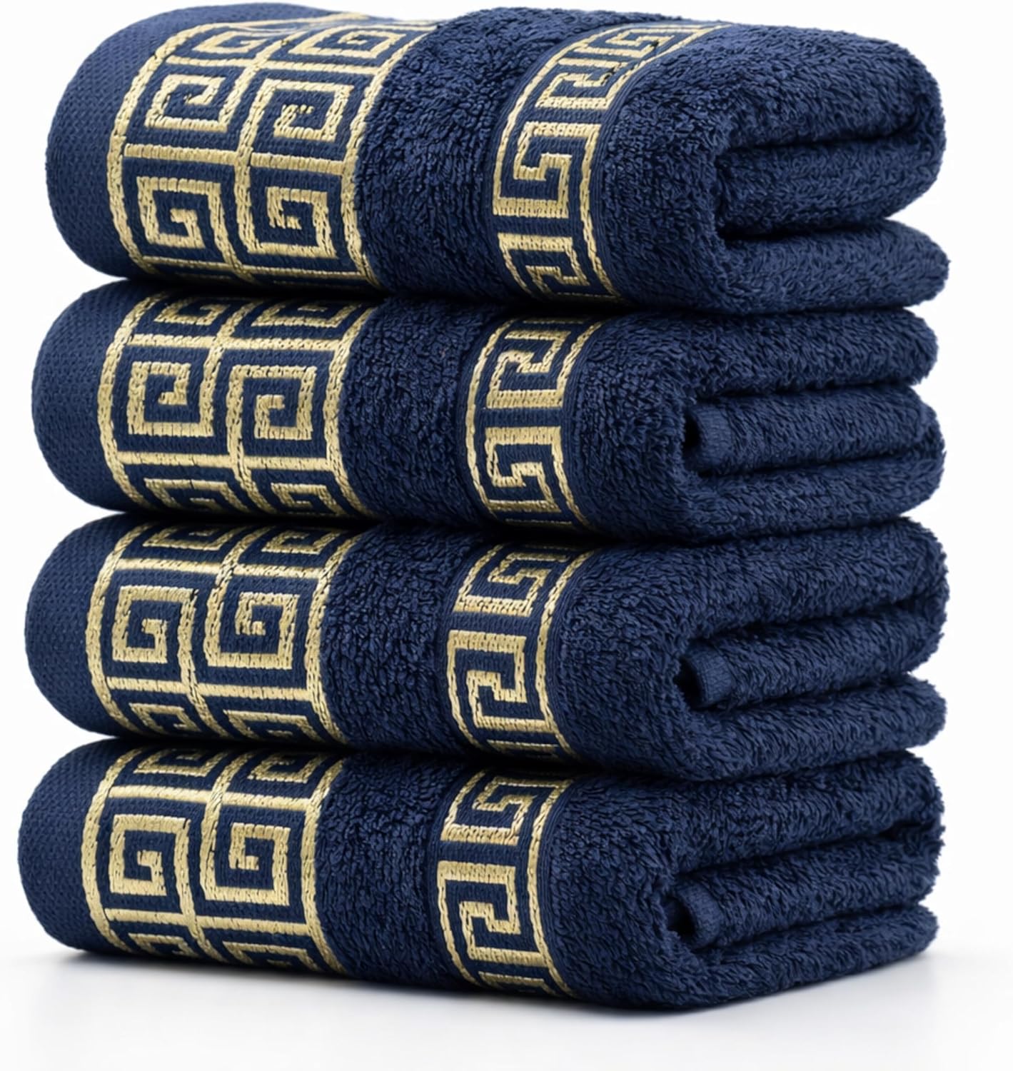 Premium Soft Cotton 6 Piece Towel Set with Greek Key Design – 2 Bath Towels 2 Hand Towels 2 Washcloths, Ultra Absorbent & Quick Dry Turkish Towels for Bathroom, Burgundy Towel Sets G03