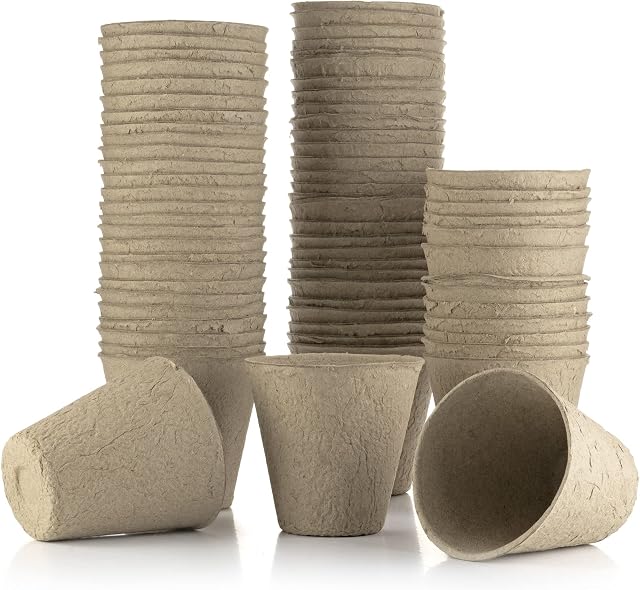 Little Chiltern Co 70 pack Biodegradable Plant Pots for growing Seeds - Round Fibre seedling pots for Outdoor Indoor Growing Plants - Seed starter Nursery Peat Pots - Eco Friendly Planting Pots