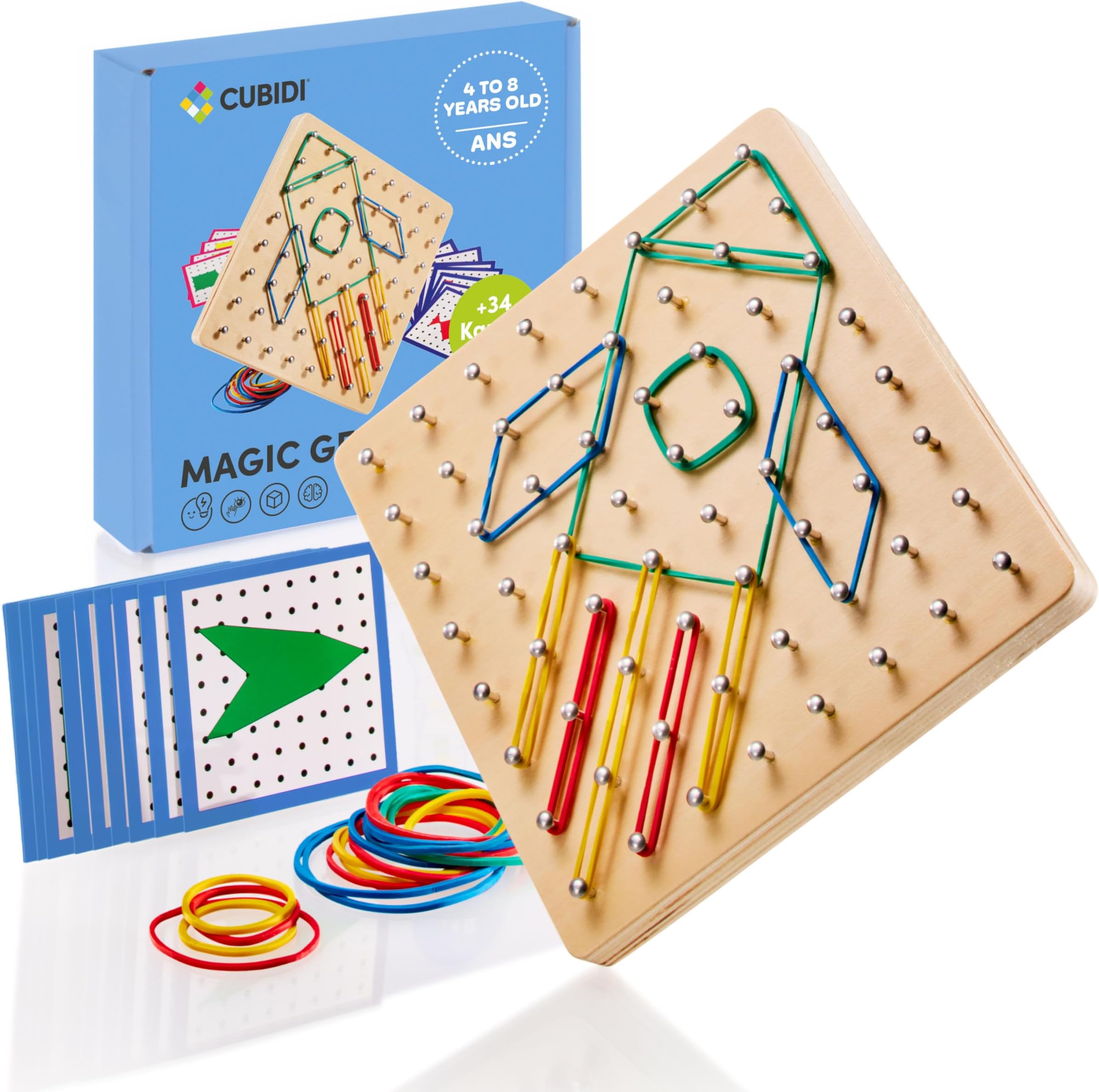 CUBIDI® Wooden Geoboards with Rubber Bands | Montessori Toys for 4+ Year Old Kids | Geo Boards for Classroom | Stem Toys | Educational SND Improve Creativity