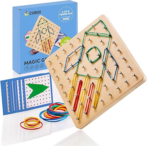 CUBIDI Geoboards de madera con bandas de goma Juguetes Montessori para niños mayores de 4 años Tablas geográficas para el aula Juguetes STEM