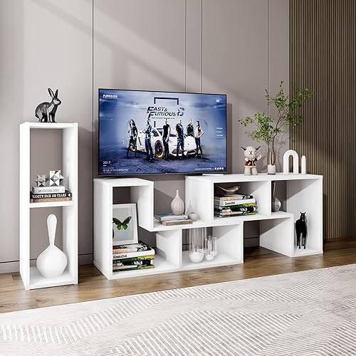 Miniatura 4 de KOTEK Soporte de TV para TV de 50, 55, 60, 65 pulgadas, organizador de estantería de combinación gratuita, mesa consola de TV con estantes de