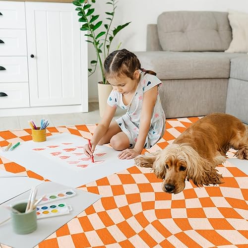 Miniatura 5 de Alfombra de área a cuadros naranjas, alfombra de área lavable de otoño de 5 x 7 pies, alfombra grande para sala de estar, antideslizante, suave,