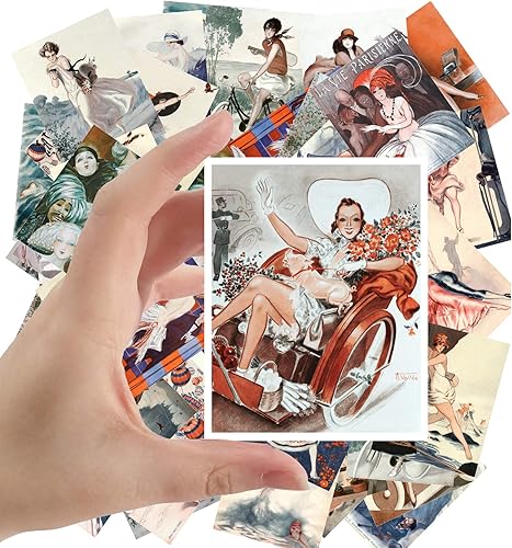 Pegatinas grandes (24 piezas 2.5"x3.5") Vintage Magazine Ilustraciones La Vie Parisien Belle Epoque