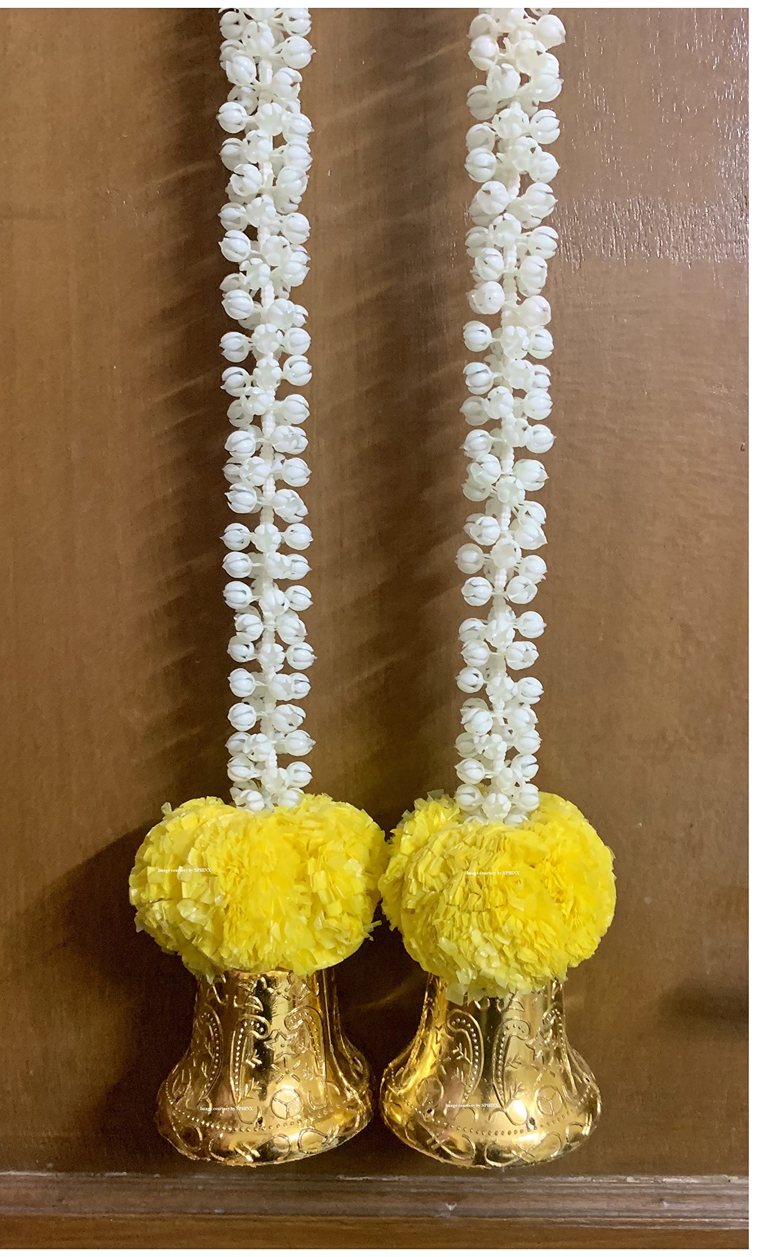 Sphinx artificial jasmine with fluffy marigold and big golden bells strings for decor/backdrop/front drop - (Yellow, 2)