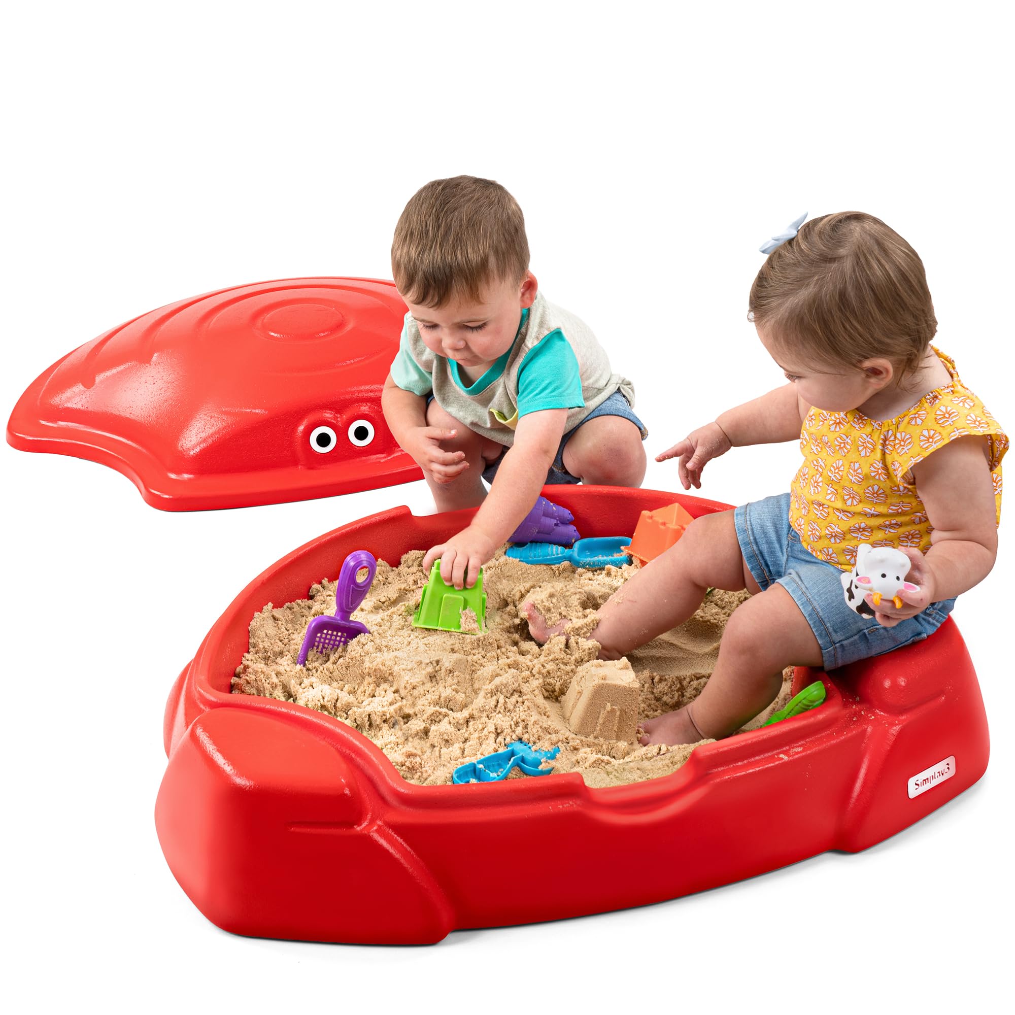 Simplay3 Coastal Crab Fully Assembled Sandbox for Kids, Toddler Outdoor Sand Box with Lid for Playground, Backyard, Ages 1.5 to 5 Years, Made in USA, Red