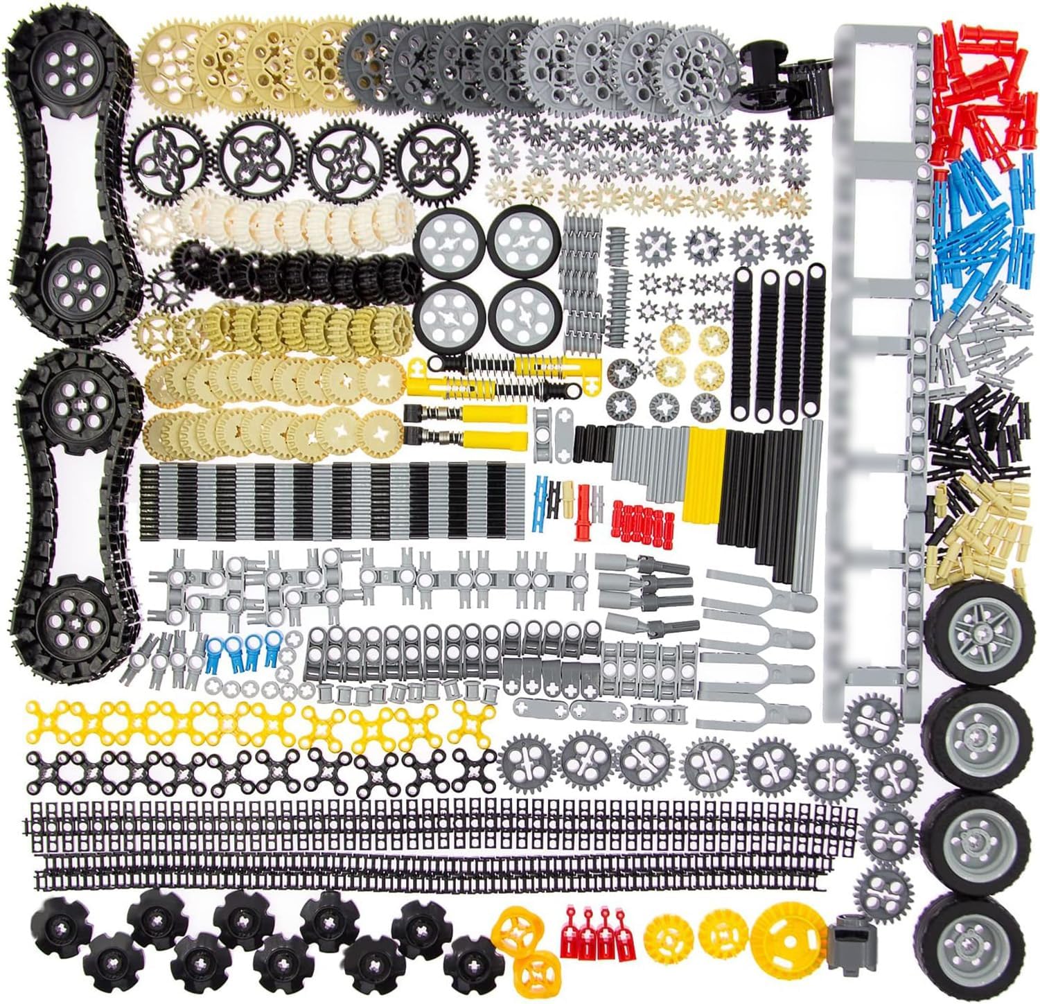 844Pcs Technic Parts Gears Axles Sets, Compatible with mianbrands,latest differentials Wheels Chain Link Pins Connector Joints Track Tank Wheel Shock Absorber Steering Shaft For Moc STEM ROBOT DIY