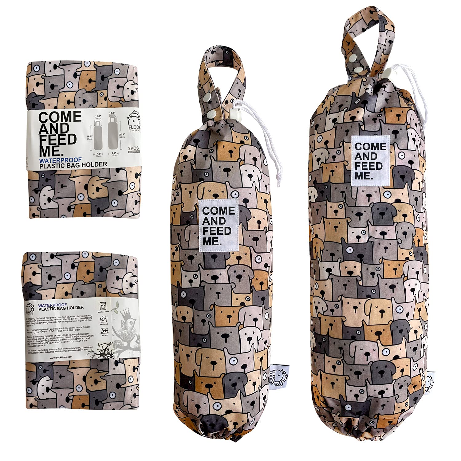 2pcs Waterproof Plastic Bag Holder Grocery Shopping Carrier Storage Kitchen Travel Camp Carrier Dispenser 2 Pack Pugs