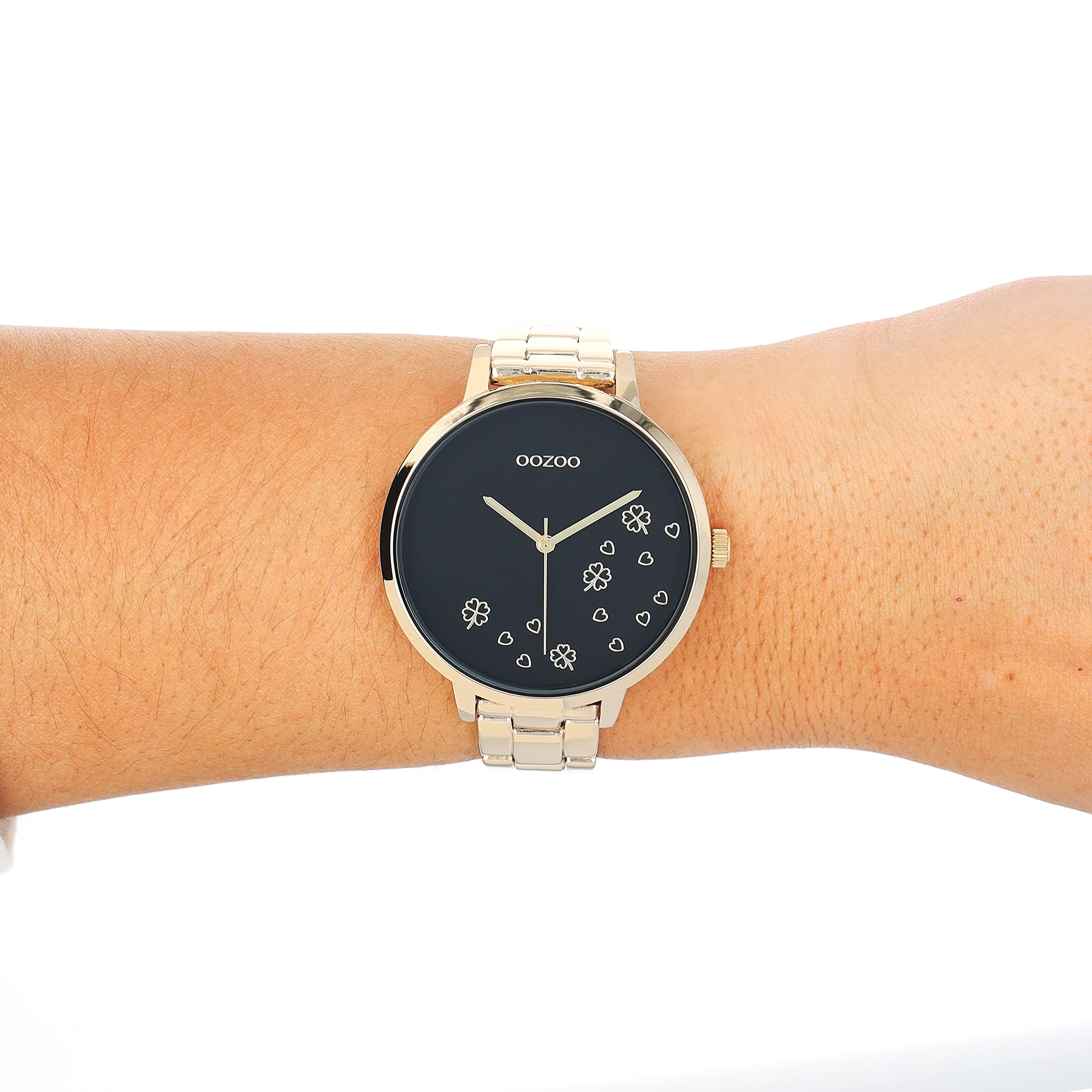 Oozoo Timepieces, orologio da donna con cinturino in acciaio inox, orologio di alta qualità per donne, elegante orologio analogico da donna, rotondo, oro/nero, groß, Bracciale