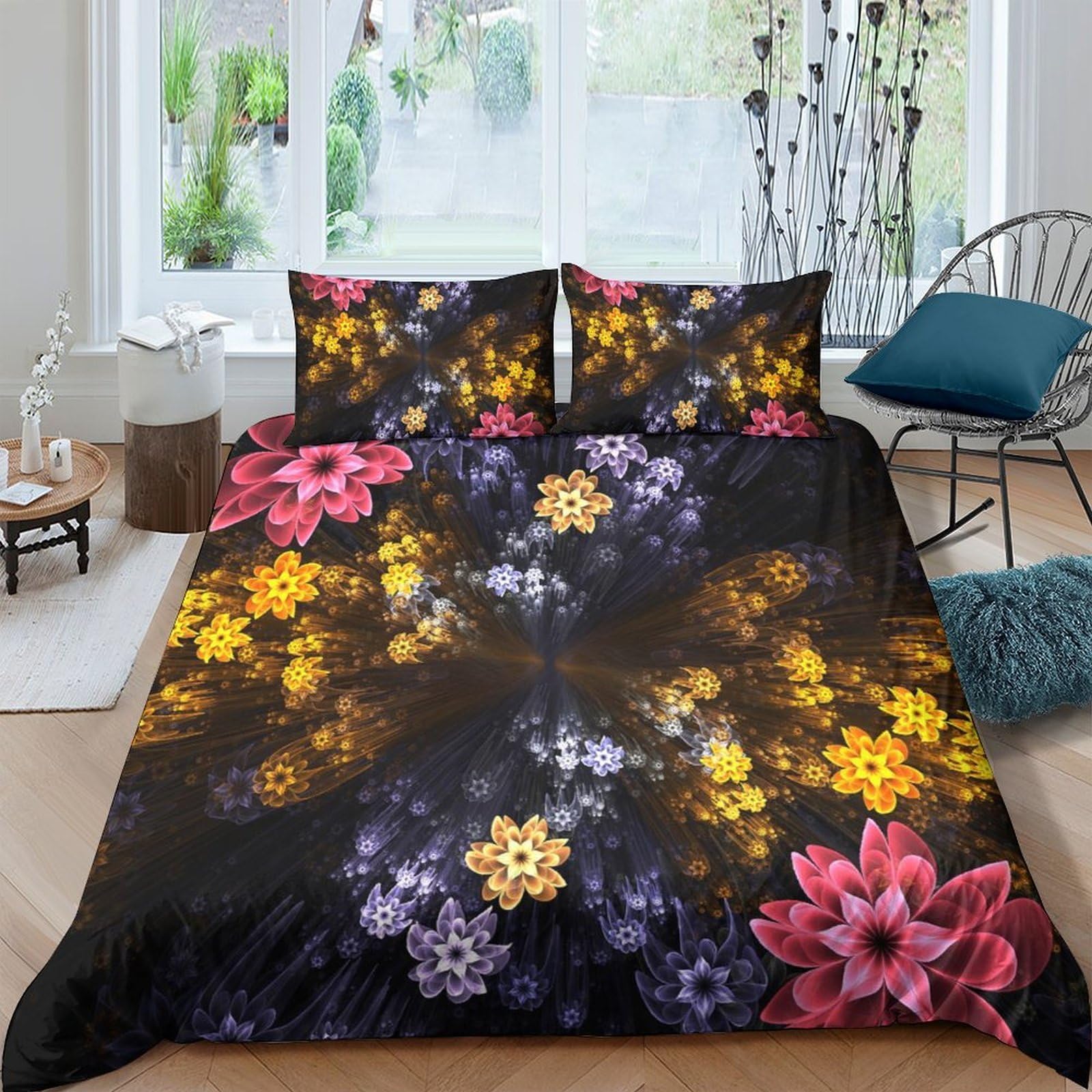 Ctjqhvkz Style-2 3D Printed Floral Fantasy Fitted Sheet Microfiber Soft Anti-Slip Mattress Cover For Bedroom Guest Room Artistic Decor Single（135X200cm）