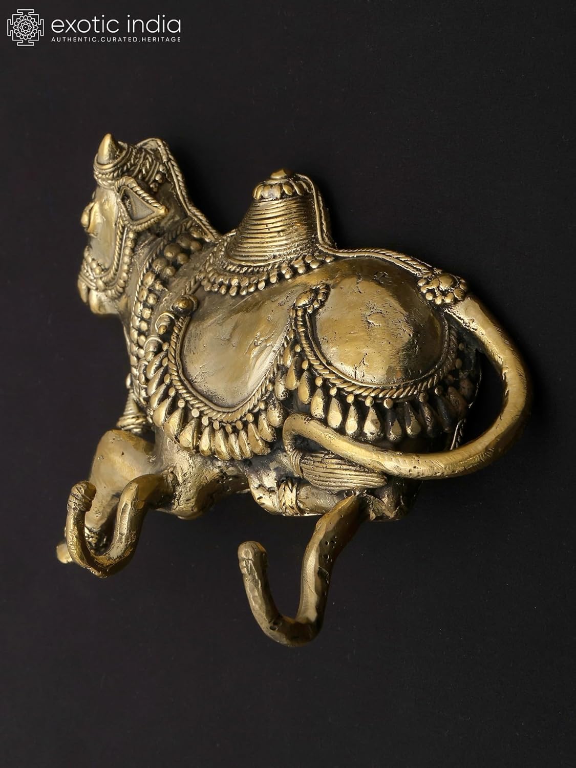 Exotic India 7" Wall Hanging Nandi with Key Hangers Brass Statue Traditional Dhokra Art Handcrafted for Home and Mandir Décor