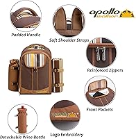 Vista 3 de Apollo Walker Mochila de picnic para 4 personas con compartimento refrigerador, bolsa de vino, manta de picnic (45 x 53 pulgadas), lo mejor