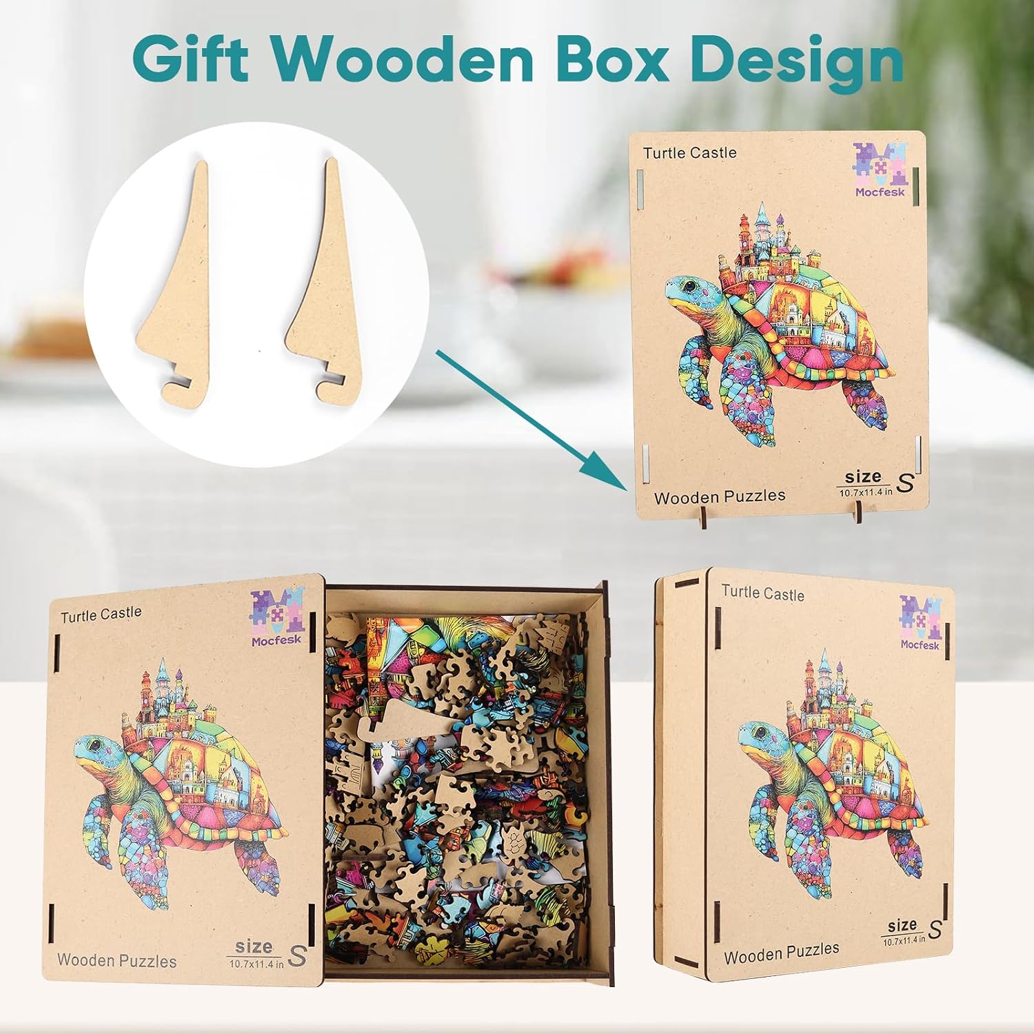 Mocfesk Sea Turtle Castle Wooden Puzzles, Ocean Jigsaw Wooden Puzzles for Adults and Kids, Small Puzzle for Seniors with Gift Box, Holiday Decor 11.4 x 10.7 in
