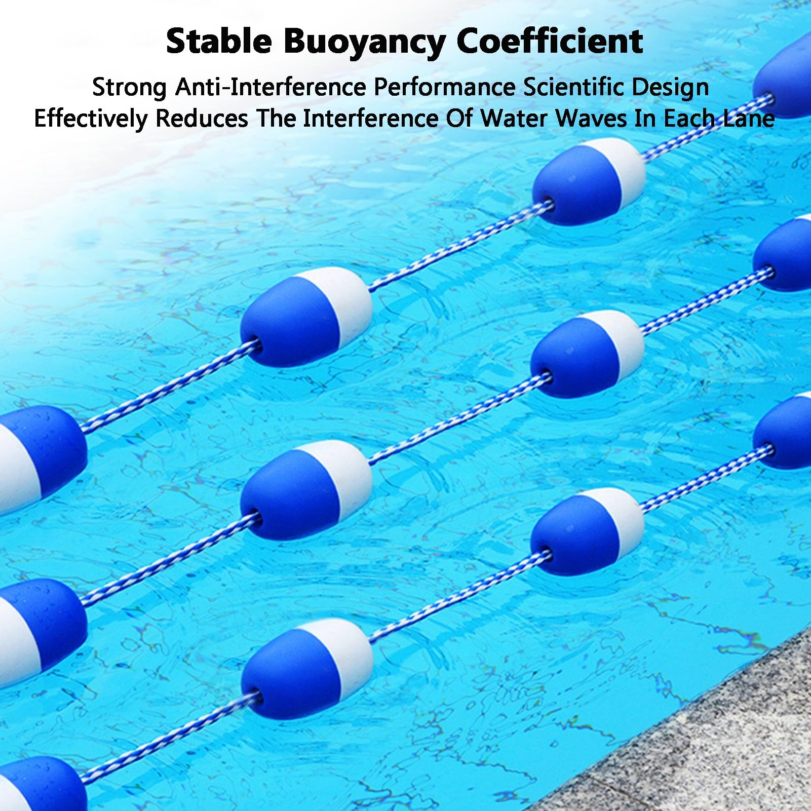 Ligne de séparation de sécurité flottante pour piscine, corde de sécurité anti-vagues de 18 m (59 pi), cordon de séparation pour piscine pour compétitions et événements commerciaux (9 m / 29