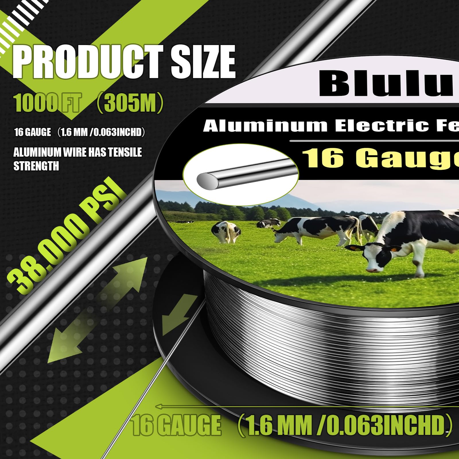 Blulu Alambre eléctrico de aluminio de calibre 16 de 1000 pies para valla eléctrica de jardín de aleación de magnesio, alta conductividad y durabilidad