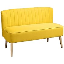 HOMCOM Divano 2 Posti in Tessuto Effetto Lino Senza Braccioli Design a Righe, Divanetto 2 Posti Imbottito Salvaspazio Moderno con Gambe in Caucciù per Soggiorno Salotto, 117×56.5×77 cm, Giallo