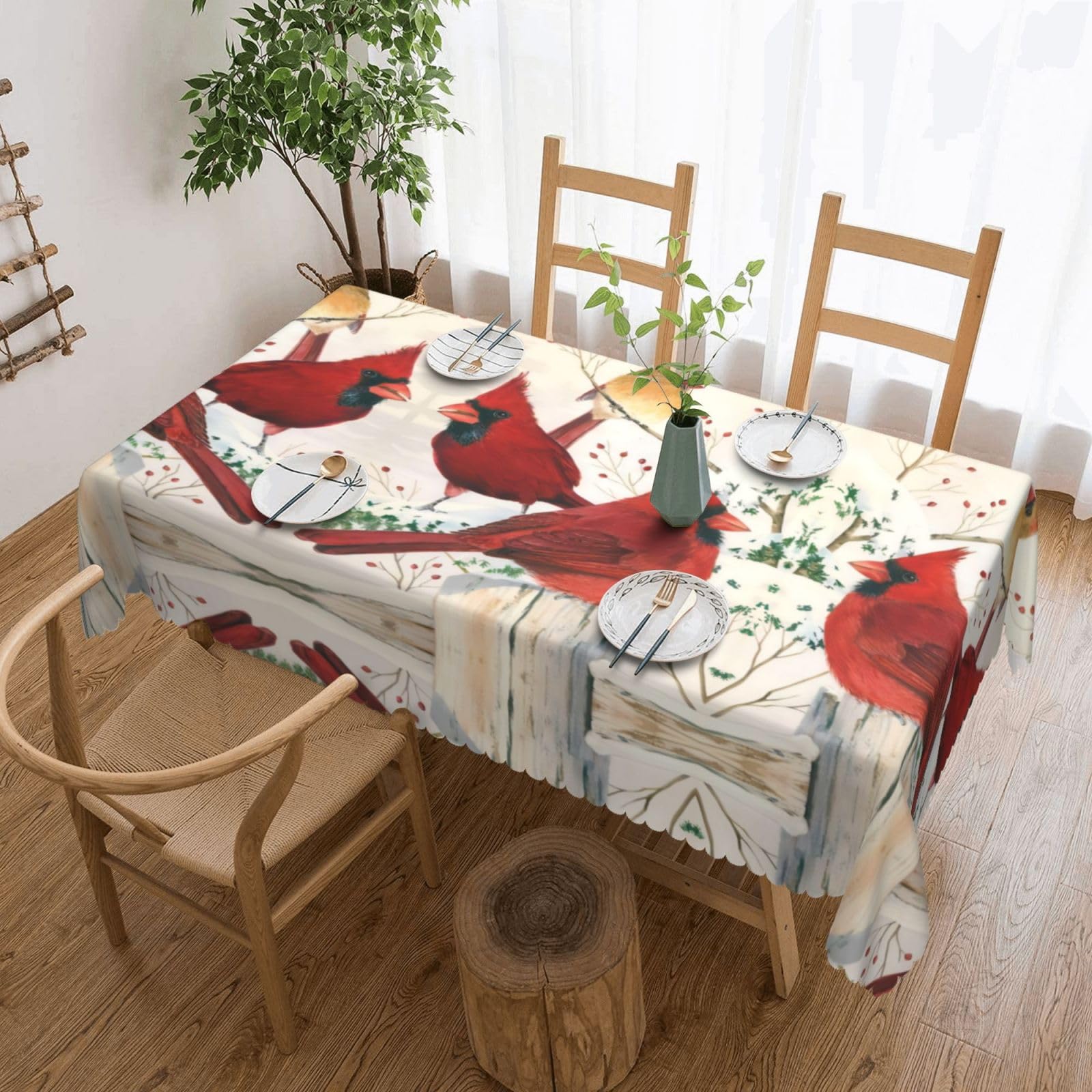 HLSBSSL Red Birds Patterned square lace tablecloth, wrinkle-resistant and durable, suitable for dining tables, parties, etc.